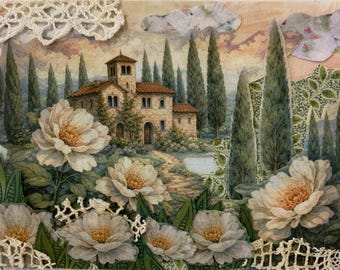 Villa La Graziosa ,slow stitch,fabric,collage,junk journal,embroidery,applique,patch,kit