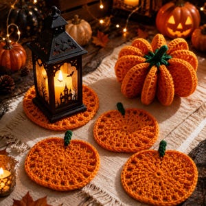 Schema PDF per sottobicchieri a forma di zucca all'uncinetto, 8 sottobicchieri per creare una zucca 3D, decorazioni autunnali per la tavola, decorazioni per il Giorno del Ringraziamento, download immediato