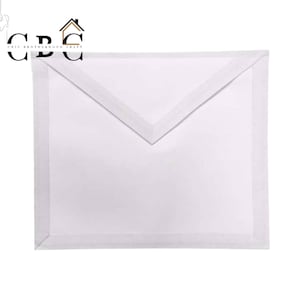 May include: A plain white masonic apron featuring a square body with a triangular flap. The edges are finished with a matching white border. The logo for Chic Brotherhood Craft is visible in the upper left corner with the text CBC.