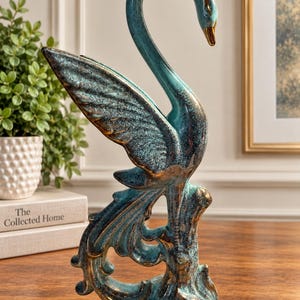 Turquoise & Gold Ceramic Swan Figurine