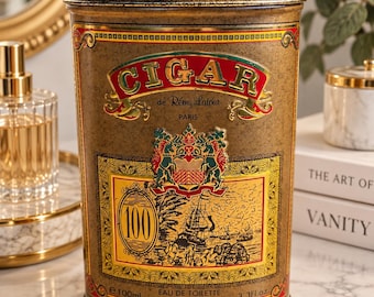 Boîte à cigares Rémy Latour Paris, boîte publicitaire vintage pour parfum (eau de Cologne), 100 ml, en métal, objet de collection.