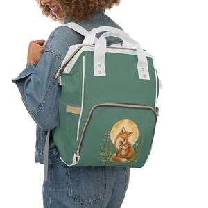 Fox Moon Illustration Diaper Backpack | Woodland Nursery Bag