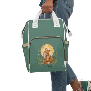 Fox Moon Illustration Diaper Backpack | Woodland Nursery Bag
