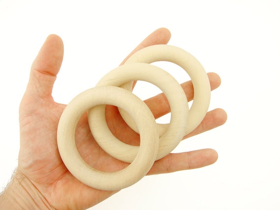 Set of 3 Organic Teething Rings 2 1//3 inches 60 mm Natural Wooden Teethers