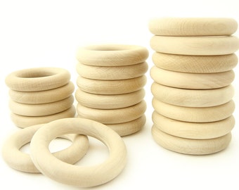 Prodotto in Europa, Natural Eco Toy 20 Anelli di Dentizione In Legno Organico - 2 1/3in. - 60mm.