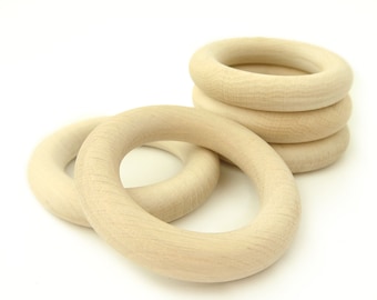 Made in Europe, 5 pcs. Organic Wooden Teething Rings Natural Untreated, 2 1/3in. 60mm., maple or beech