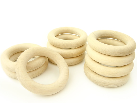Natural Eco Toy Wooden Rings 60mm. Set of 10 Organic Teething Rings 2 1//3in