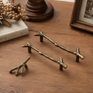 Unique Twig Cabinet Pulls, Branch Drawer Handle, Forest Decor Wardrobe Knob, Rustic Brass Nature Inspired Furniture Hardware for Kitchen