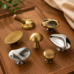 Puxador de Armário Pebble - Puxadores de Gaveta Exclusivos em Bronze e Prata Brilhante para Cozinha