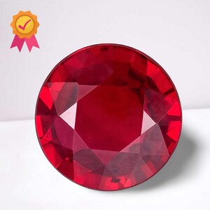Vivid Red Ruby Round Cut, Large Geometric Table Loose Gemstone for Vintage Engagement Ring, Pigeon Blood July Birthstone Supply.