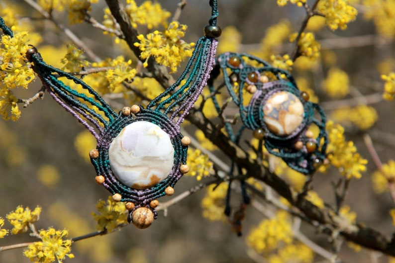 Blue purple macrame set with jasper, necklace and bracelet image 4