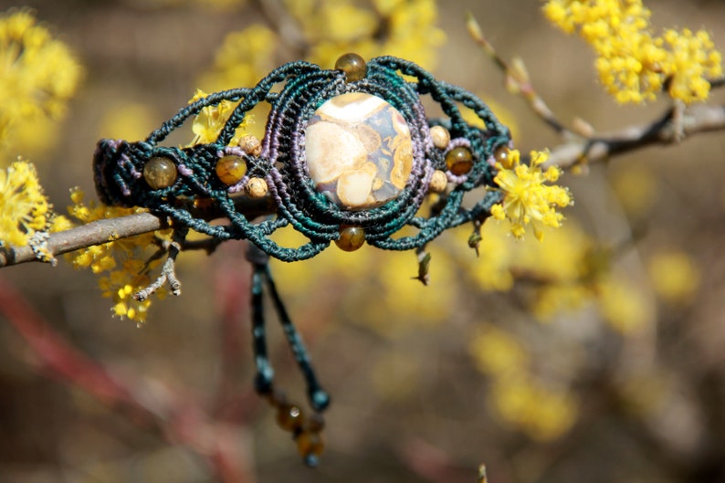 Blue purple macrame set with jasper, necklace and bracelet image 7