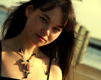 Necklace with strawberry quartz