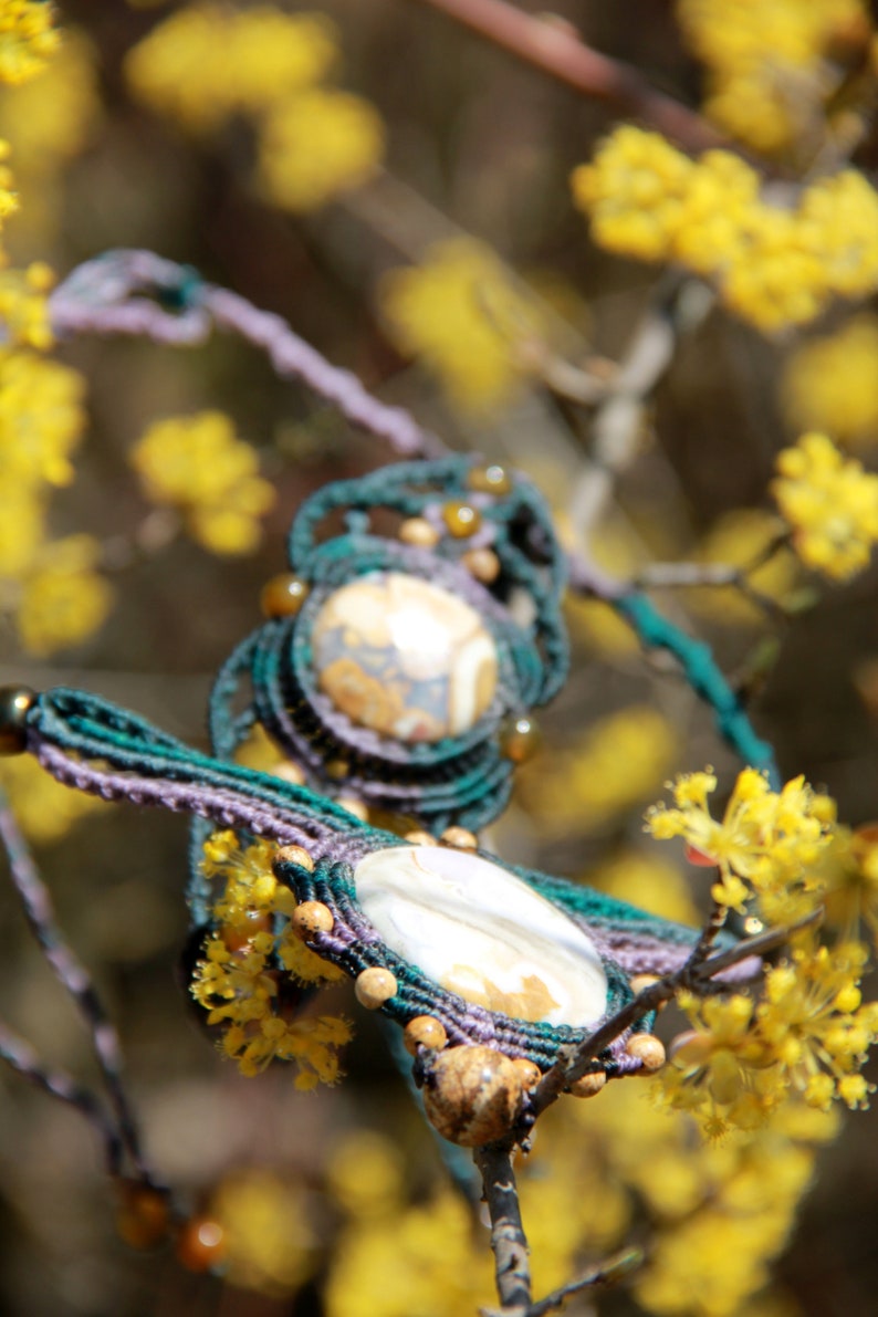 Blue purple macrame set with jasper, necklace and bracelet image 3