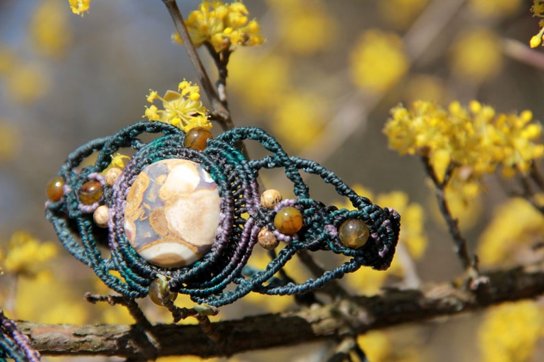 Blue purple macrame set with jasper, necklace and bracelet image 6