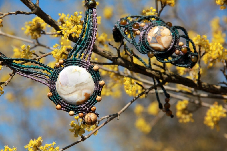 Blue purple macrame set with jasper, necklace and bracelet image 5