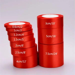 Red Satin Ribbon Roll, 25 Yards, 6-75mm Wide, Gift Wrapping, Wedding Decor