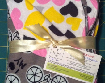 Baby Girl Bicycles Flannel double layer receiving blanket.