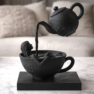 Flytande tekannaskulptur | Surrealistisk heminredning | Konst av kaffestation | Illusionsfigur