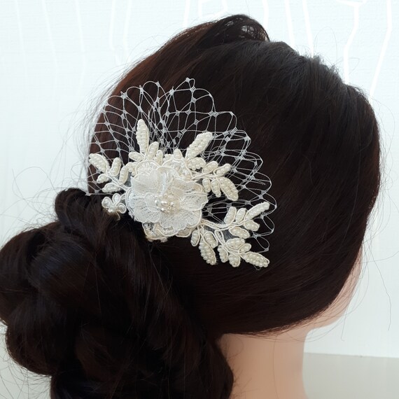 Bridal Lace Hair Comb Ivory Floral Headpiece Wedding Hair Etsy