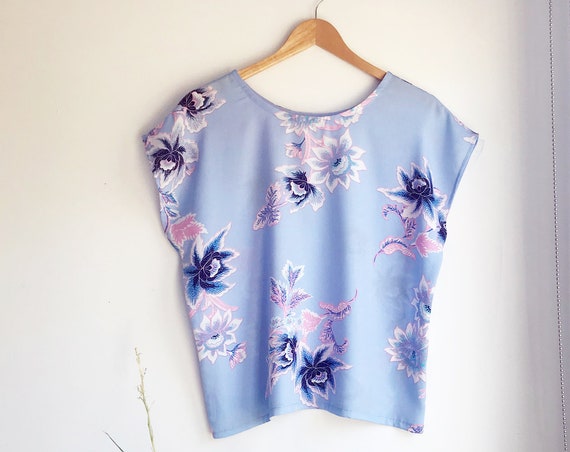 Powder Blue Batik Floral Top