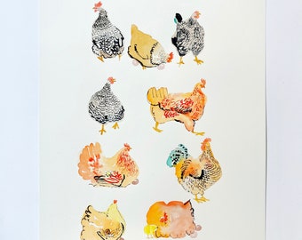 Sale! - Happy Hens - Original Watercolour Illustration