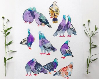 Pigeons Art Print, Pigeons Illustration, Pigeons Studies, Pigeon Pattern Print, Pigeons Lover Gift, Bird Lover Gift, Bird Home Decor,