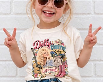 Camiseta infantil com colagem da Dolly Parton | Estampa retrô da cantora country, camiseta com retrato vintage