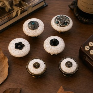 Crackle Glaze Cabinet Knob, Decorative Drawer Pull, Unique Vintage Dresser Handle, Handcrafted Furniture Hardware, Rustic Cabinet Accessory