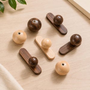 Tirador de cajón de madera moderno, tirador de muebles de nogal y haya, tirador de armario de madera maciza, tirador de cómoda minimalista, pomo de armario de cocina único