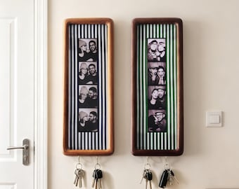 Bilderrahmen für Paare, individueller Fotobox-Bilderrahmen, gestreifter Stoff mit Goldfoliendruck, Jahrestagsgeschenk für Paare, Hochzeitserinnerung