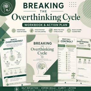 Werkboek 'De vicieuze cirkel van overdenken doorbreken' | Werkbladen voor angst en piekeren | Copingvaardigheden voor mentale gezondheid | Cognitieve gedragstherapie (CBT) - printbaar PDF-bestand