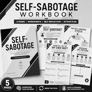Self-Sabotage Workbook | Mental Health Worksheets | Self Reflection & Personal Growth | Breaking Negative Patterns | Therapy Printable PDF