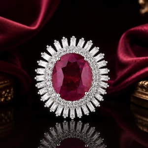 Oval Cut Ruby & Diamond 14K White Gold 8.00 Ct Engagement Ring (IGL Certified)