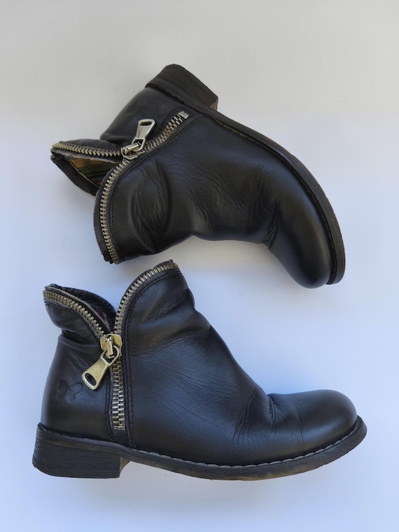 Vintage Felmini 9222 Lavado Black Leather Ankle Boots, Made in Portugal, EU 36