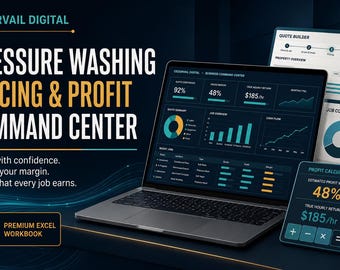 Pressure Washing Pricing Profit Command Center Excel Quote Calculator Job Cost Tracker Cash Flow Dashboard