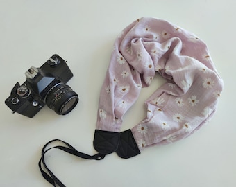 Scarf Camera strap Cotton fabric camera strap Pink camera strap Flowers camera strap Photography prop Camera accessories Women camera strap