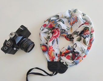 Fabric camera strap Flowers camera strap Cotton camera strap Scarf camera strap DSRL camera strap Womens camera strap Camera accessories