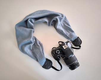 Scarf camera strap Fabric camera strap Blue camera strap Camera accessories Nikon Cannon Sony Fuji Women camera strap Photographer gift