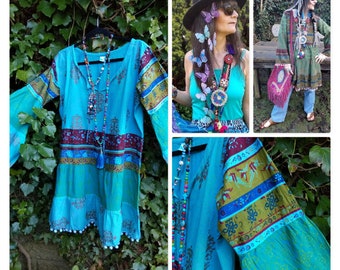 S Tie dye Festival pom pom Shorts summer beach boho hippy hippie bohemian XS
