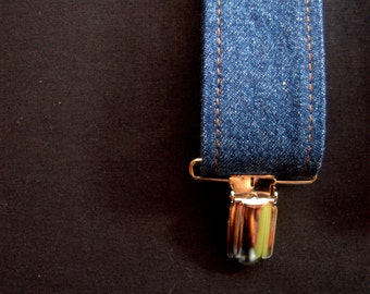 Denim Mens Suspenders , Blue Clip on Braces for men adjustable and vegan, birthday gift for dad, under 50 present