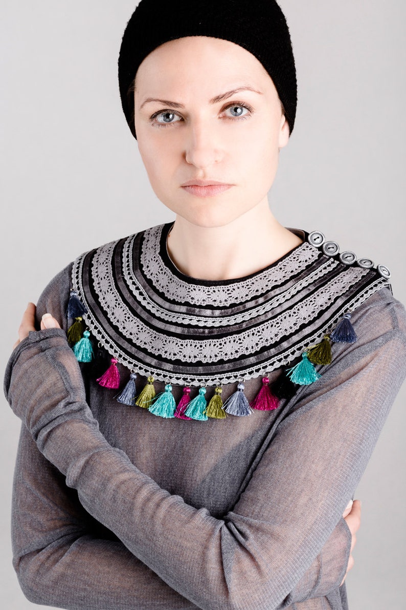 Ethnic Jewelry gift for her gift for mom Tassel necklace Textile necklace Art Ethnic Necklace with colorful tassels