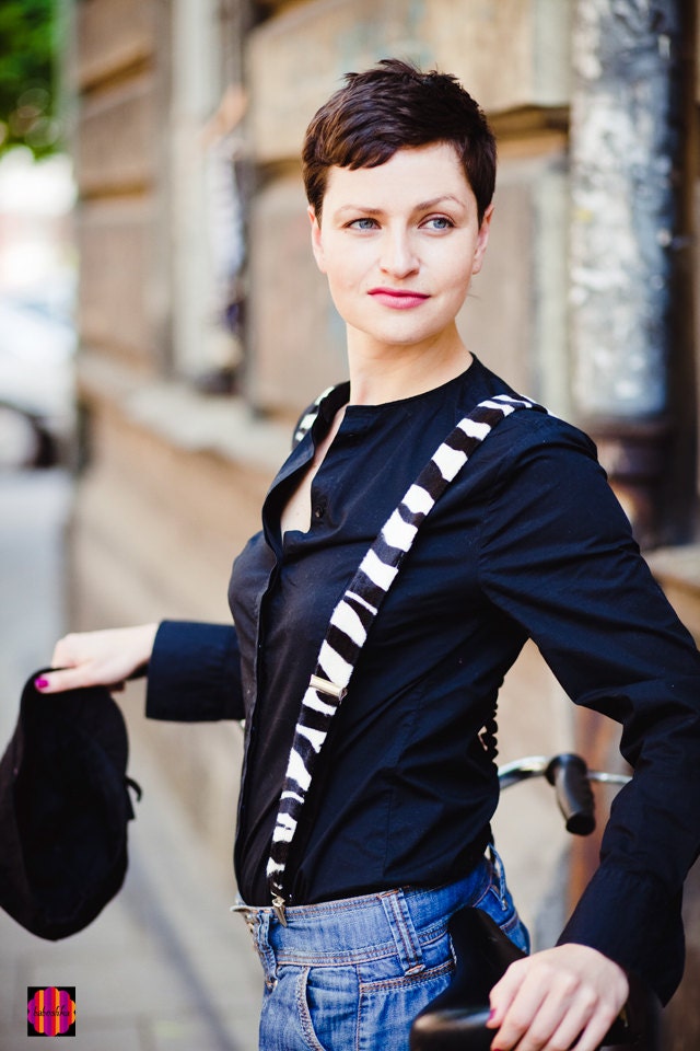 Velvet Vegan Womens Suspenders With Zebra Pattern, Lesbian Gift