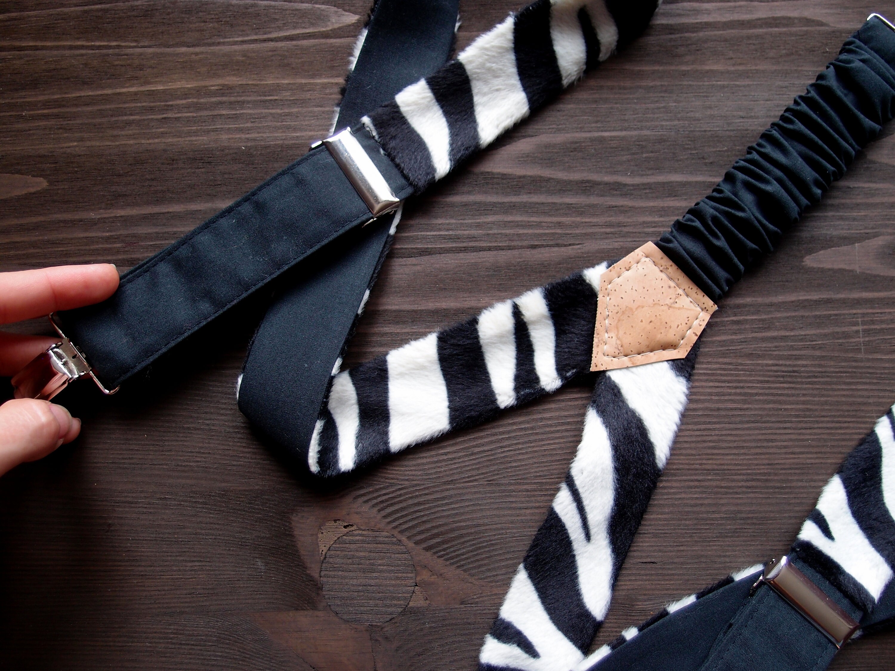 Velvet Vegan Womens Suspenders With Zebra Pattern, Lesbian Gift