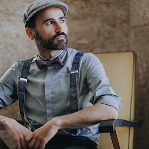 Dark Blue Mens Suspenders, Denim Fabric braces for men with adjustable length, personalized gift idea, from wife to husband gift