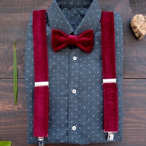 Velvet Burgundy bow tie and suspenders