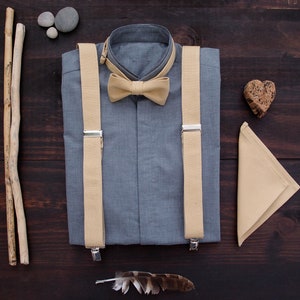 Pocket square set, pocket square, mens suspenders and bow tie, vegan linen suspenders set for groomsmen or groom