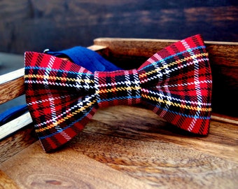 Red plaid mens bow tie, Checkered  Bow tie for men, pre tied adult bowtie with adjustable length, mens accessory