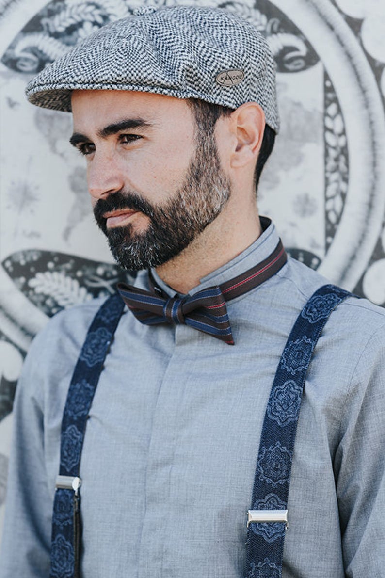 Dark Blue Mens Suspenders, Denim Fabric braces for men with adjustable length, personalized gift idea, from wife to husband gift image 2