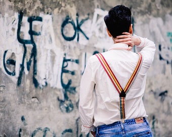 Rainbow Suspenders, striped womens suspenders, feminist gift, lesbian girlfriend gift, available also for men